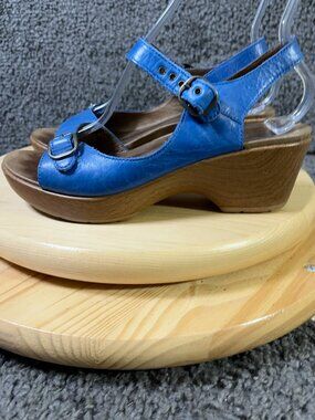 Dansko Shoes Joanie Wedge Heel Sandals Womens Size 10 Blue Leather Open Toe